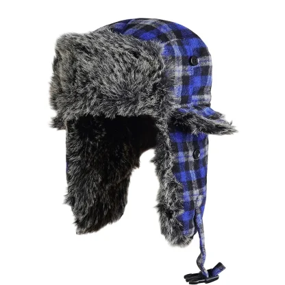 Warm Ear Flap Ushanka with Plaid Print