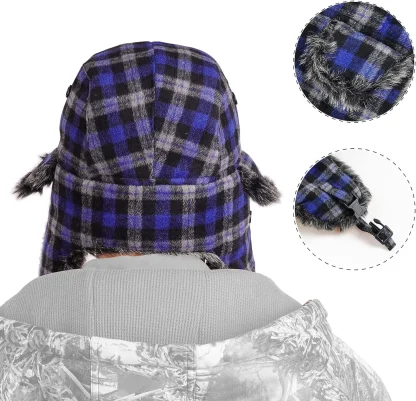 Warm Ear Flap Ushanka with Plaid Print - Image 13