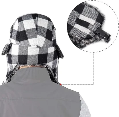 Warm Ear Flap Ushanka with Plaid Print - Image 9