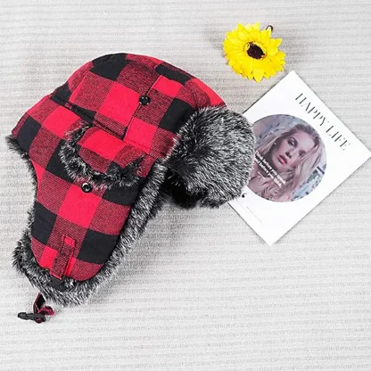 Warm Ear Flap Ushanka with Plaid Print - Image 5