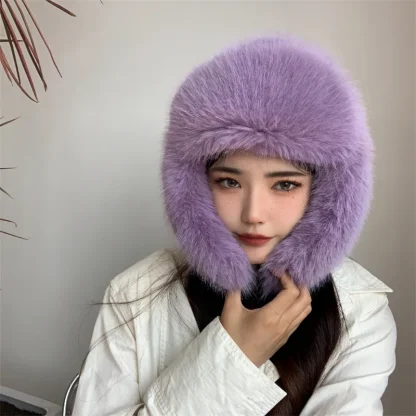 Fluffy Faux Fur Trapper Hat with Ear Flaps - Image 15