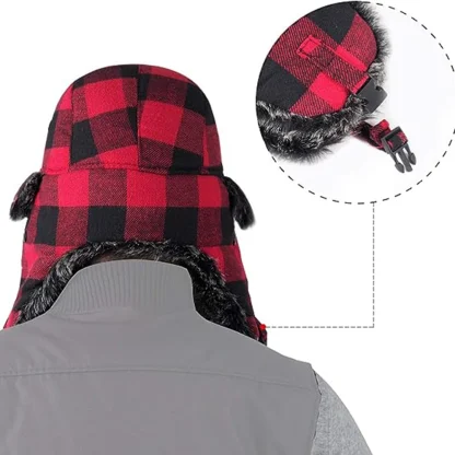 Warm Ear Flap Ushanka with Plaid Print - Image 7