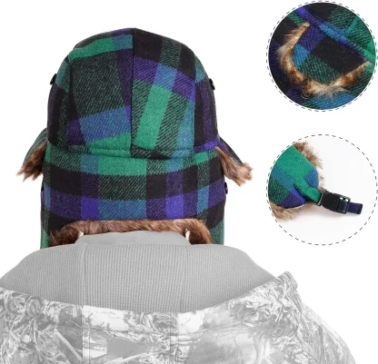 Warm Ear Flap Ushanka with Plaid Print - Image 15