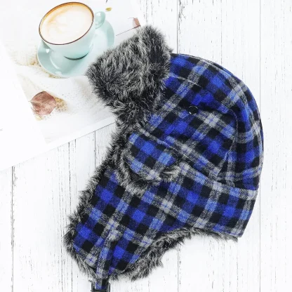 Warm Ear Flap Ushanka with Plaid Print - Image 10