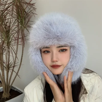 Fluffy Faux Fur Trapper Hat with Ear Flaps - Image 10