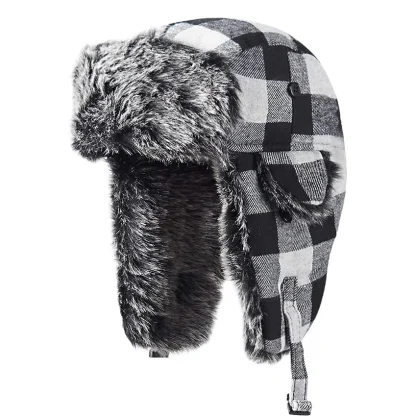 Warm Ear Flap Ushanka with Plaid Print - Image 3