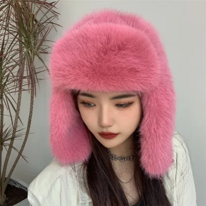 Fluffy Faux Fur Trapper Hat with Ear Flaps