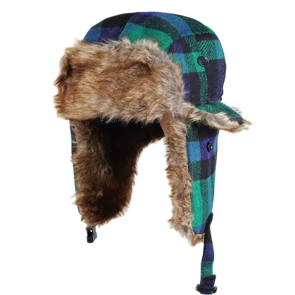 Warm Ear Flap Ushanka with Plaid Print - Image 4