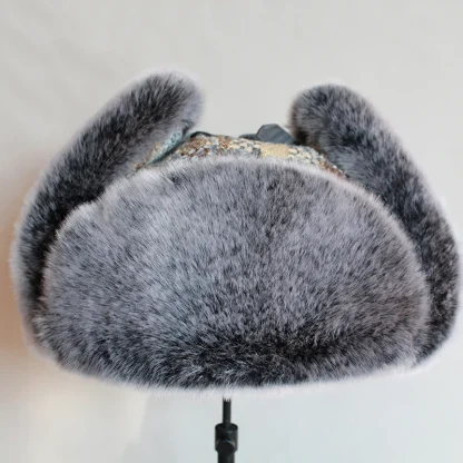 Plaid Pattern Fluffy Trapper Hat with Ear Flaps - Image 7