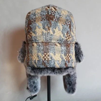 Plaid Pattern Fluffy Trapper Hat with Ear Flaps - Image 2