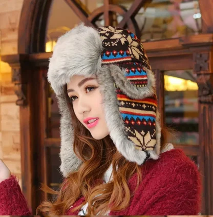 Soft Warm Ushanka with Colorful Pattern