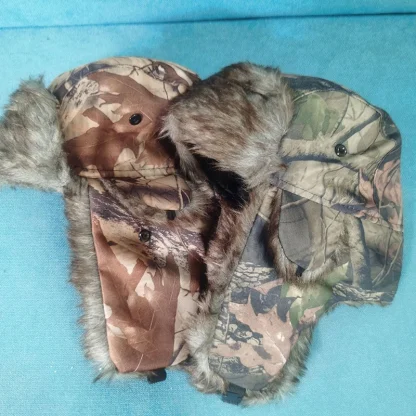 Fluffy Faux Fur Aviator Hat with Camo Print - Image 8