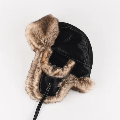 Durable Aviator Hat with Faux Leather - Image 3