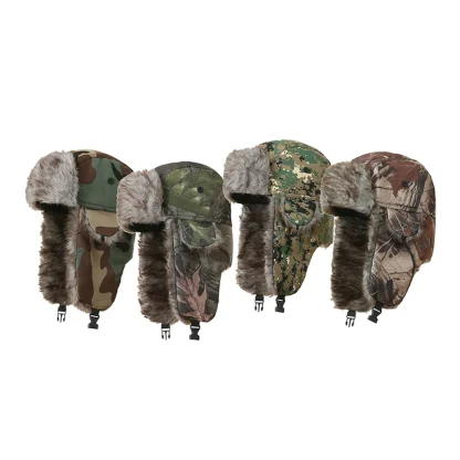 Fluffy Faux Fur Aviator Hat with Camo Print - Image 5