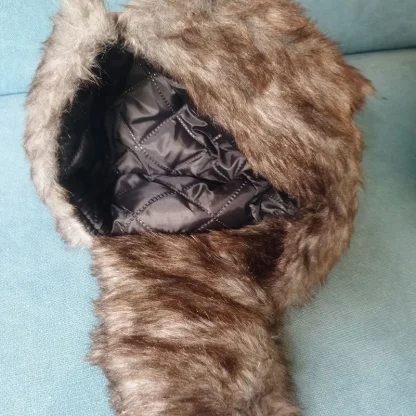 Fluffy Faux Fur Aviator Hat with Camo Print - Image 11