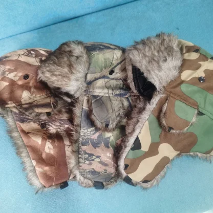 Fluffy Faux Fur Aviator Hat with Camo Print - Image 7