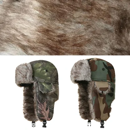 Fluffy Faux Fur Aviator Hat with Camo Print - Image 6