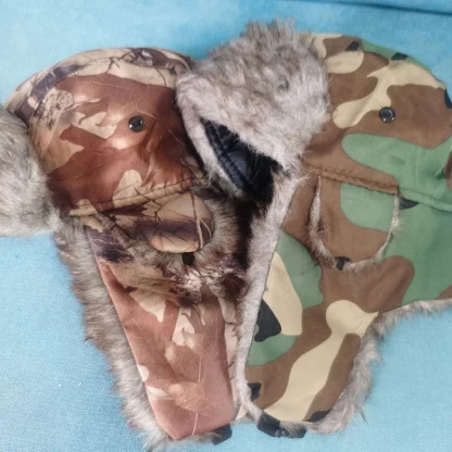 Fluffy Faux Fur Aviator Hat with Camo Print - Image 9